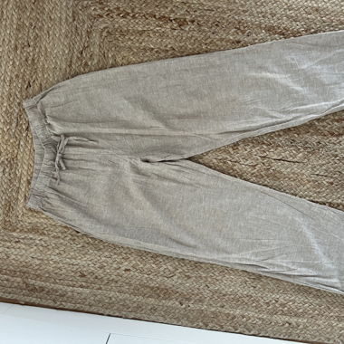 Pantaloni MONKI in lino e cotone beige