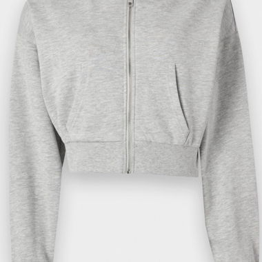 Sweat à capuche court gris avec fermeture éclair