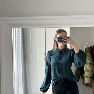 Dark green blouse with puff sleeves