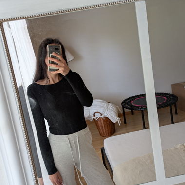 Body à manches longues en coton Pull&Bear noir