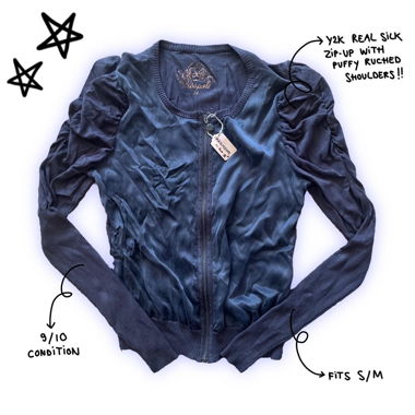 y2k indiesleaze real silk puffy shoulder zip-up
