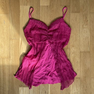 Y2K Hot Pink Shimmery Babydoll Top