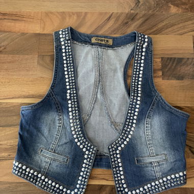 Studded denim gilet