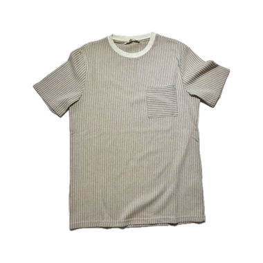 T-shirt a righe beige con taschino sul petto