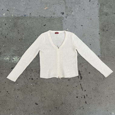 TAIFUN weisser Strickcardigan mit durchgehendem Reissverschluss