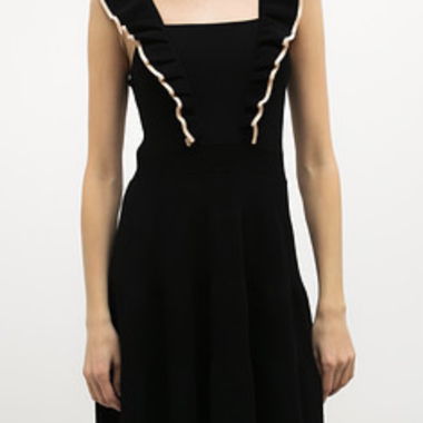 Sandro Schwarzes Strickkleid mit Volants 40 kurz