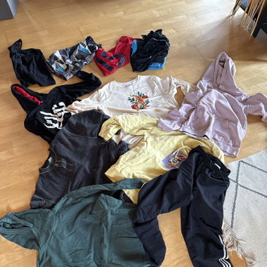 6 Pullovers 1 Adidas-Baggyhose und Sport t-Shirts 