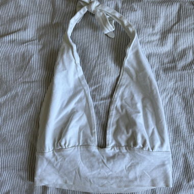 white halter neck crop top with tie detail