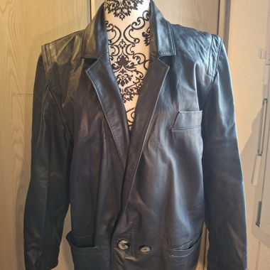 Veste en cuir vintage bleu marine
