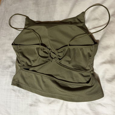 Khaki Ribbed Crop Top with Straps