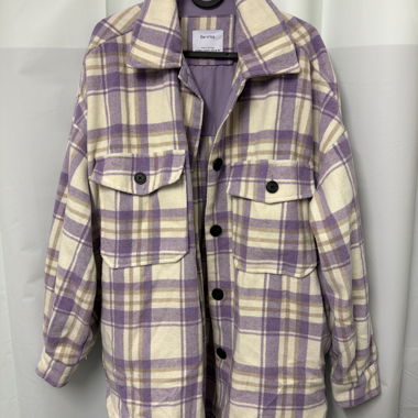 Giacca a quadri Bershka lilla/crema