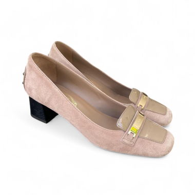 Tod’s Taupe Suede & Patent Detail Pumps (38)