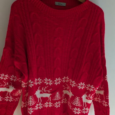 Maglione in maglia rosso con motivo di renne