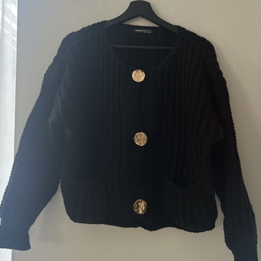 Black SHEIN chunky knit cardigan with gold buttons