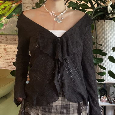 japanisches Vintage-Cardigan: tiefbraun
