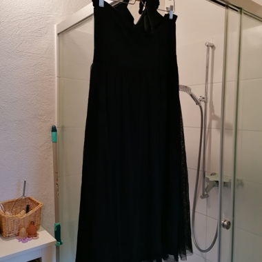 Black halter dress with tulle