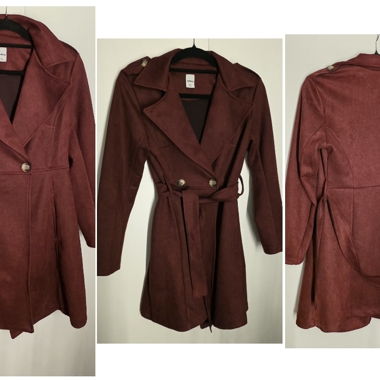 Bordeaux Red Trench Coat with Belt