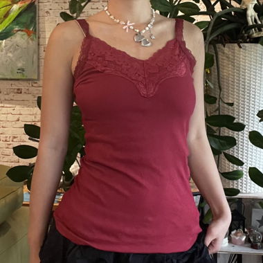 japanese vintage: dark red camisole with lace