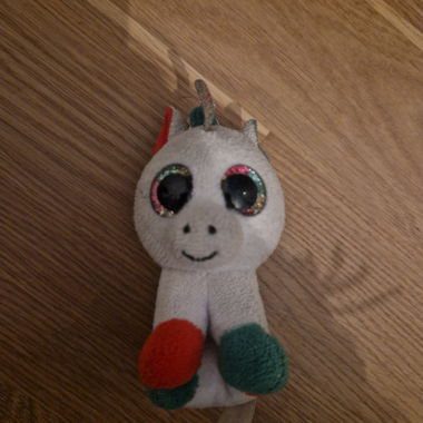 Unicorn plush keychain, red green and blue