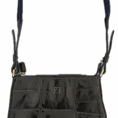 Borsa vintage da spalla AIGNER in croco verniciato nero