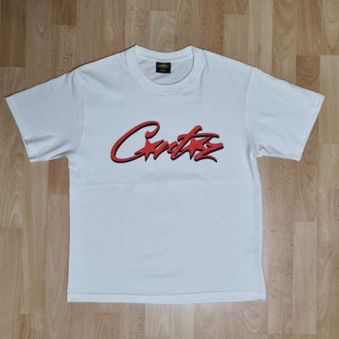  Weisses Corteiz T-Shirt mit rotem Logo