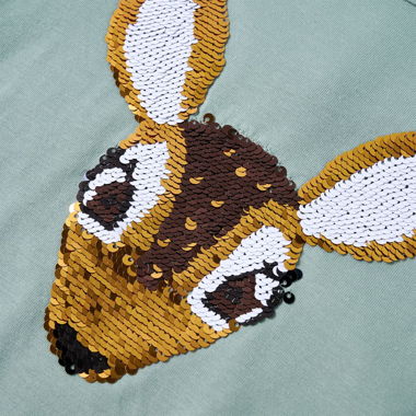 Mint green children's long-sleeve shirt with sequin deer