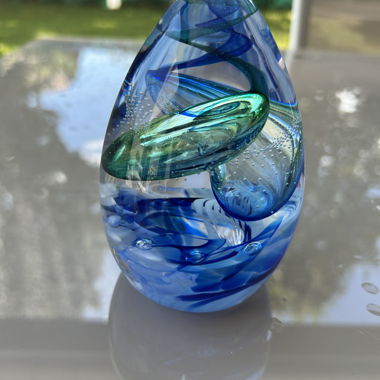Art en Verre, Tourbillons Bleus et Verts Soufflés à la Main
