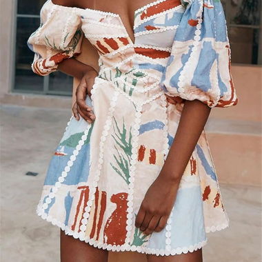 Robe décolleté bardot multicolore