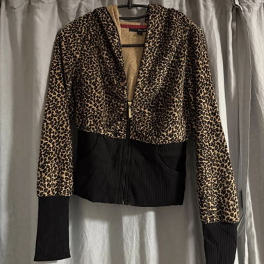 Leopard Print Zip Hoodie M