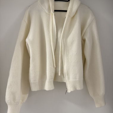 Felpa con zip in maglia crema S