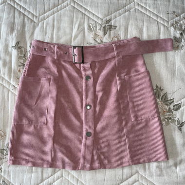  SHEIN pink corduroy mini skirt with belt 