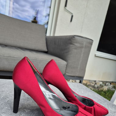 Red silk high heels