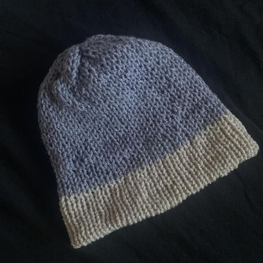 Handmade shiny cream and silver reversible beanie