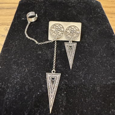 Stylish silver Earrings with an attached cuff 