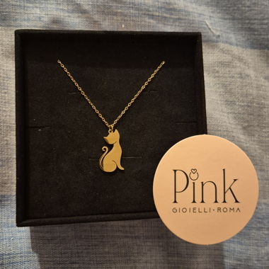 Gold Cat Pendant Necklace Pink Gioielli