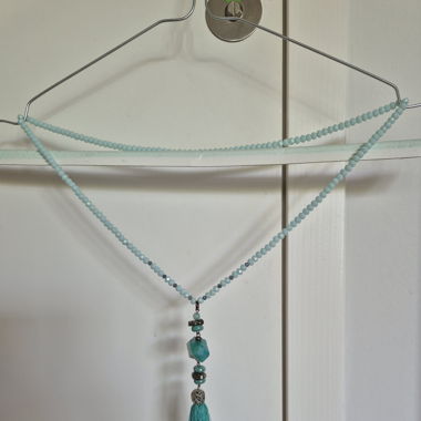 Sautoir turquoise perles brillantes