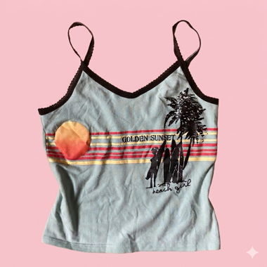 Débardeur – bretelles spaghetti & imprimé plage XS
