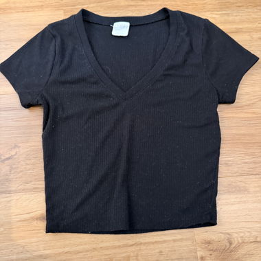 Ensemble de T-Shirts côtelés à col V et manches courtes, cropped