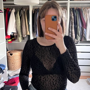 Body leopardato nero a maniche lunghe