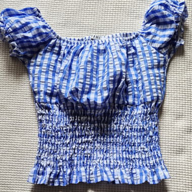 Top Corto a Quadretti Blu e Bianco