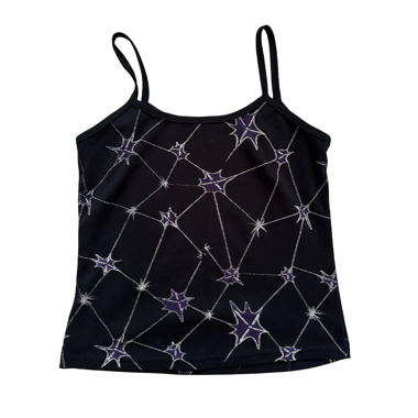 Vintage Y2K Spaghetti Top Black Star Pattern S 