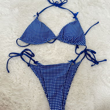 Blau kariertes Bikini-Set Grösse S