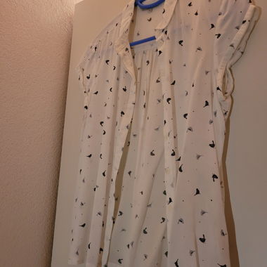 White Blouse with Bird Pattern