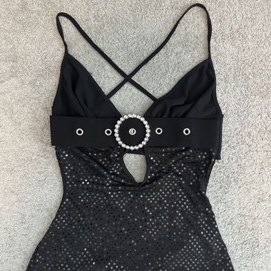 Y2K Black sequin strappy top