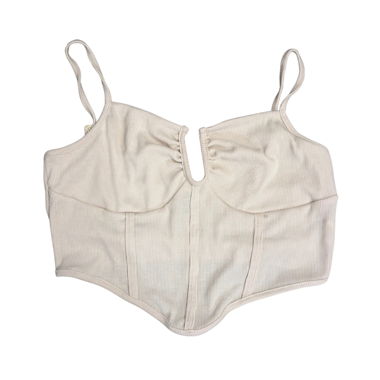 Top corsetto beige a coste con spalline sottili