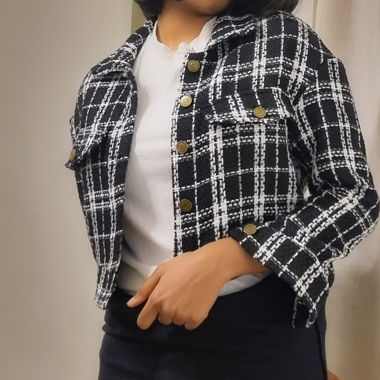 Plaid tweed crop blazer
