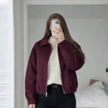 Giacca bordeaux effetto camoscio con zip