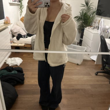 Beige Fleece Jacket with Hood