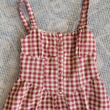Kariertes Sommerkleid mit Korsett hinten S