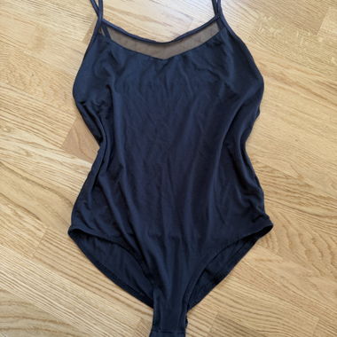 Black bodysuit with spaghetti straps